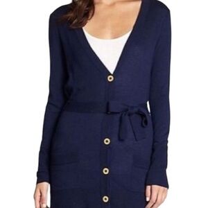 Lilly Pulitzer Jocelyn Belted Cardigan Sweater True Navy Size XS